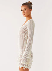 Majestic Beaded Crochet Mini Dress - Ivory
