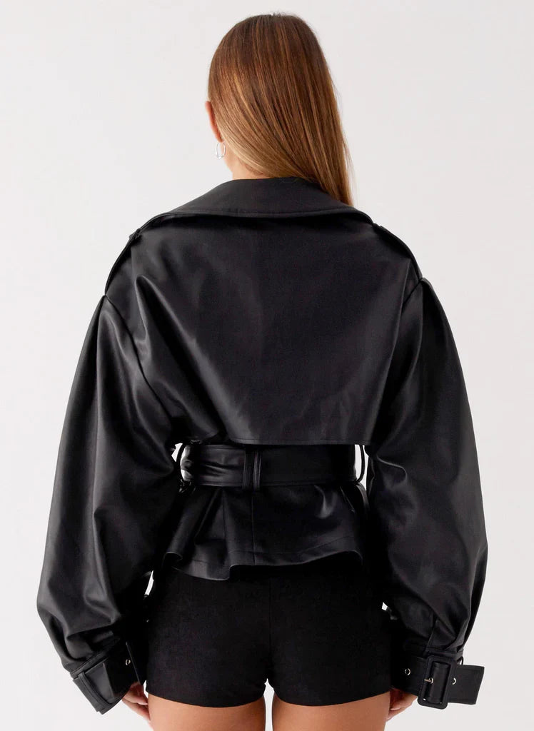 Midtown Faux Leather Trench - Black
