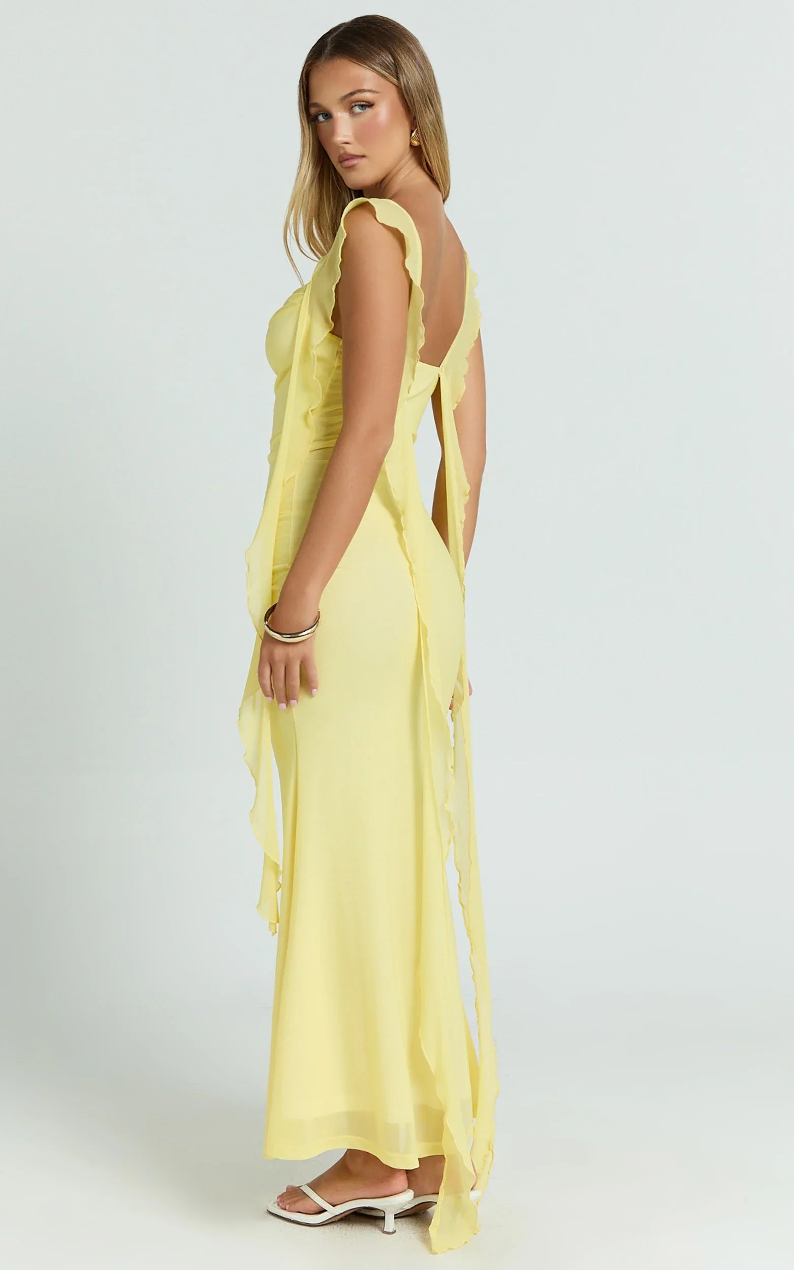 Rosha Maxi Dress - Ruffle Strap Dress in Butter