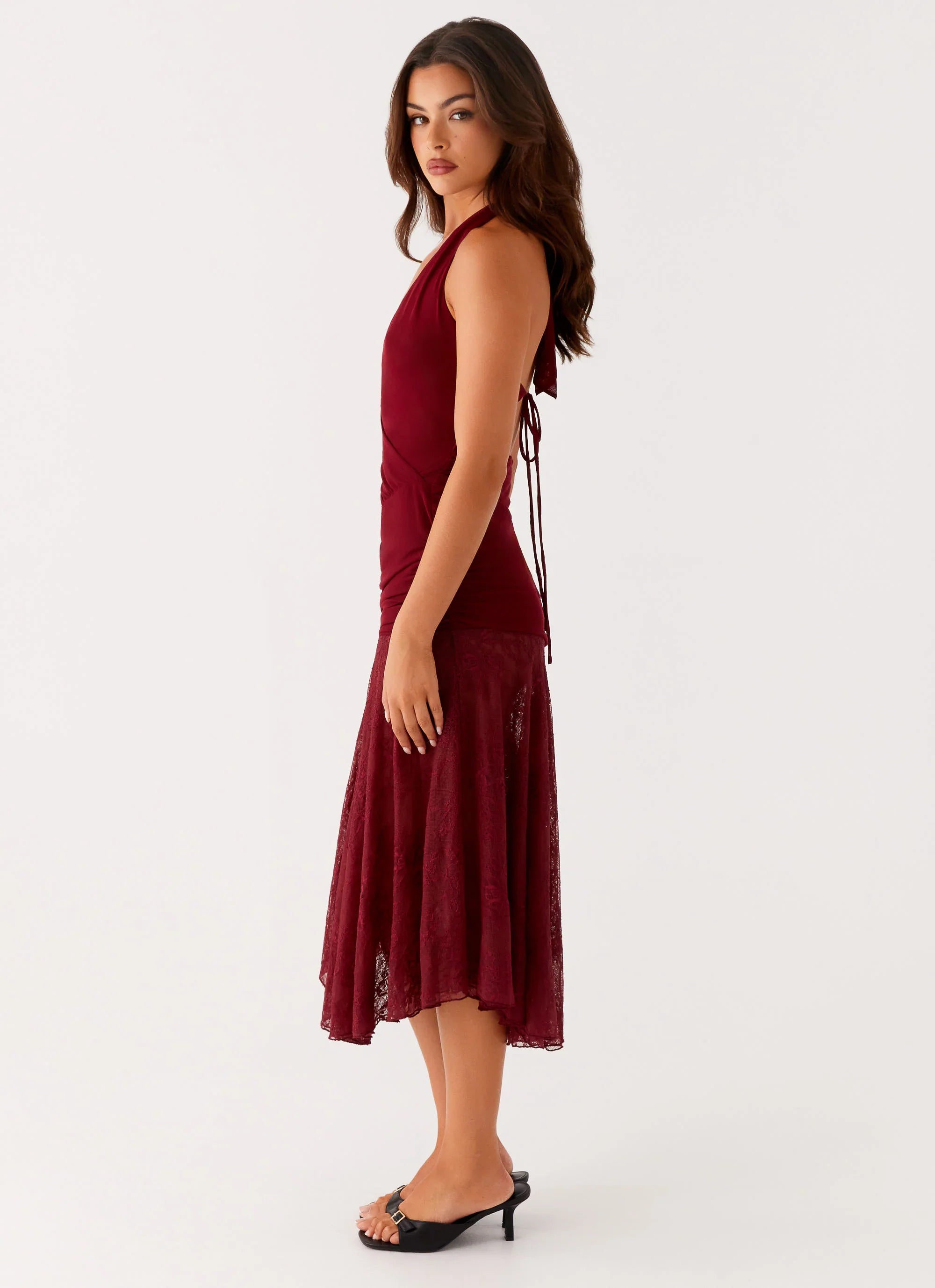 Burnout Midi Dress - Maroon