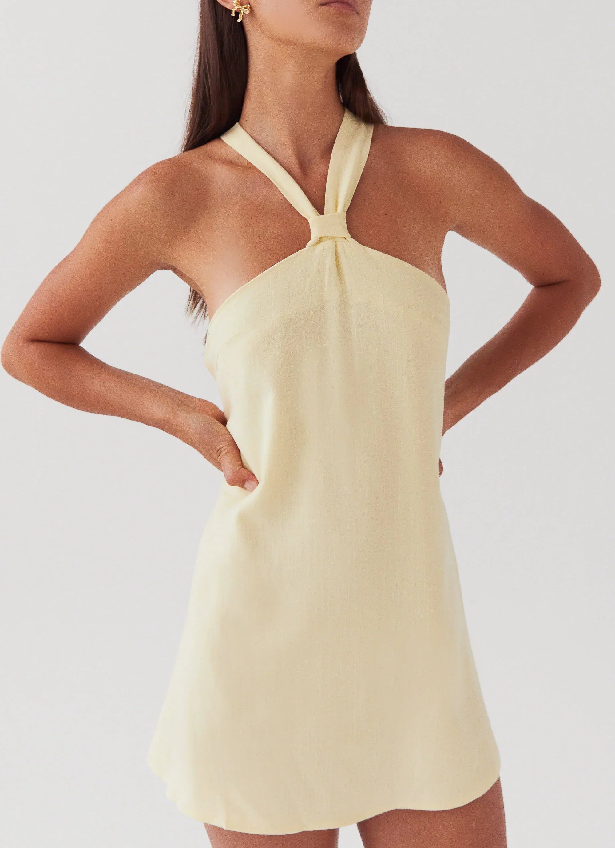 Keira Linen Mini Dress - Lemon