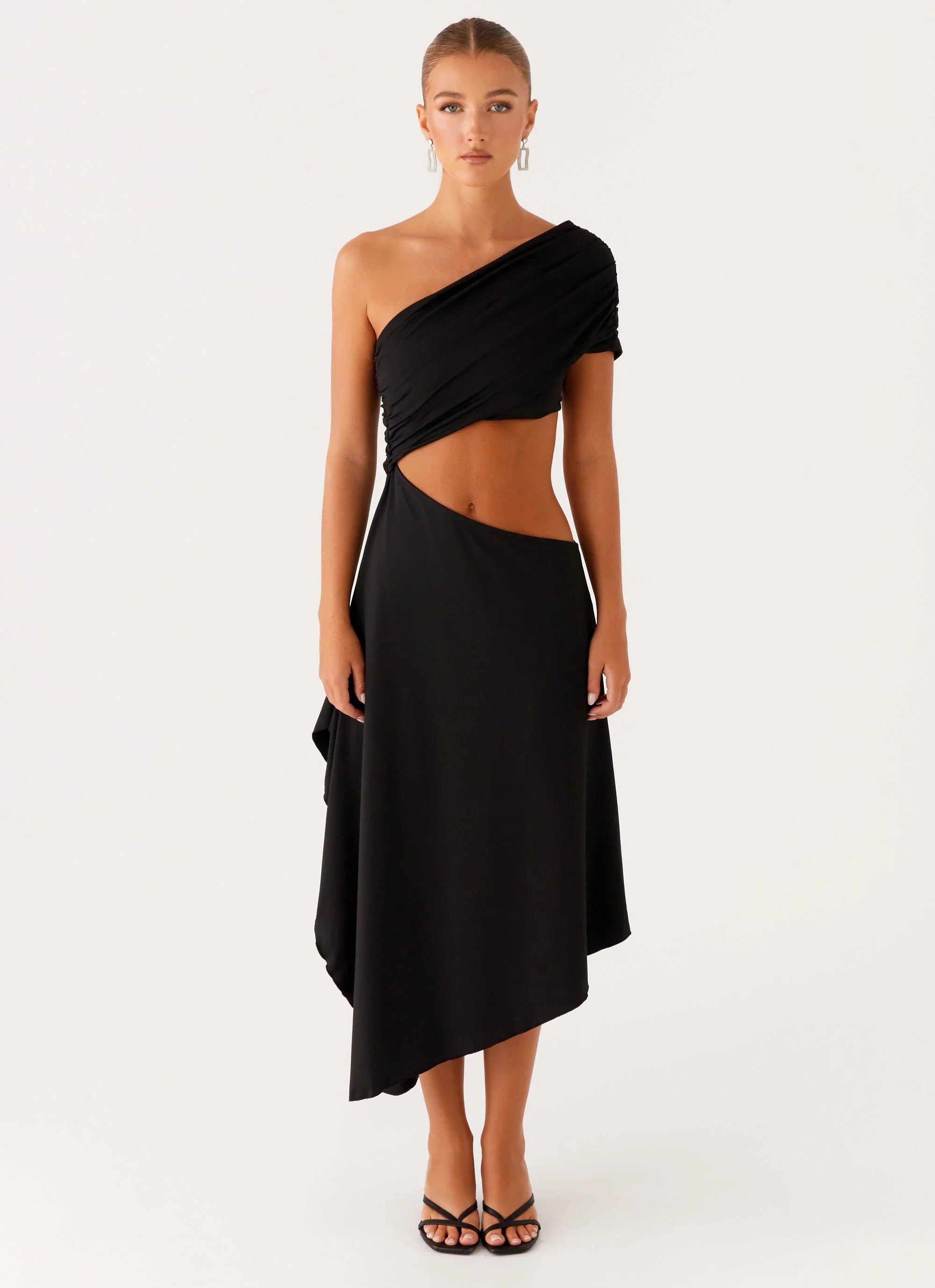 Angelina Asym Midi Dress - Black