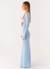 Carnation Long Sleeve Knit Maxi Dress - Blue