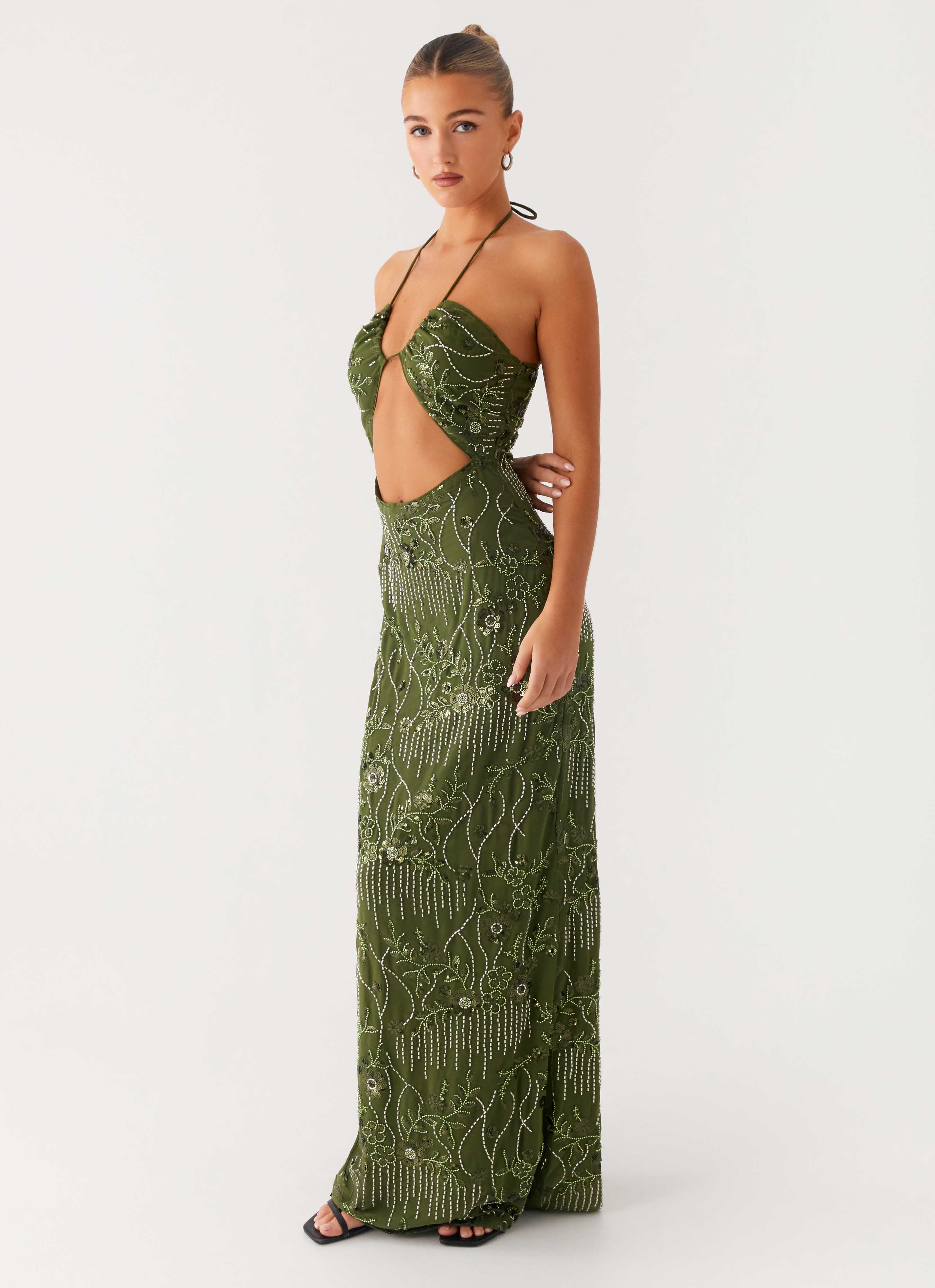 Phoenicia Beaded Maxi Dress - Khaki